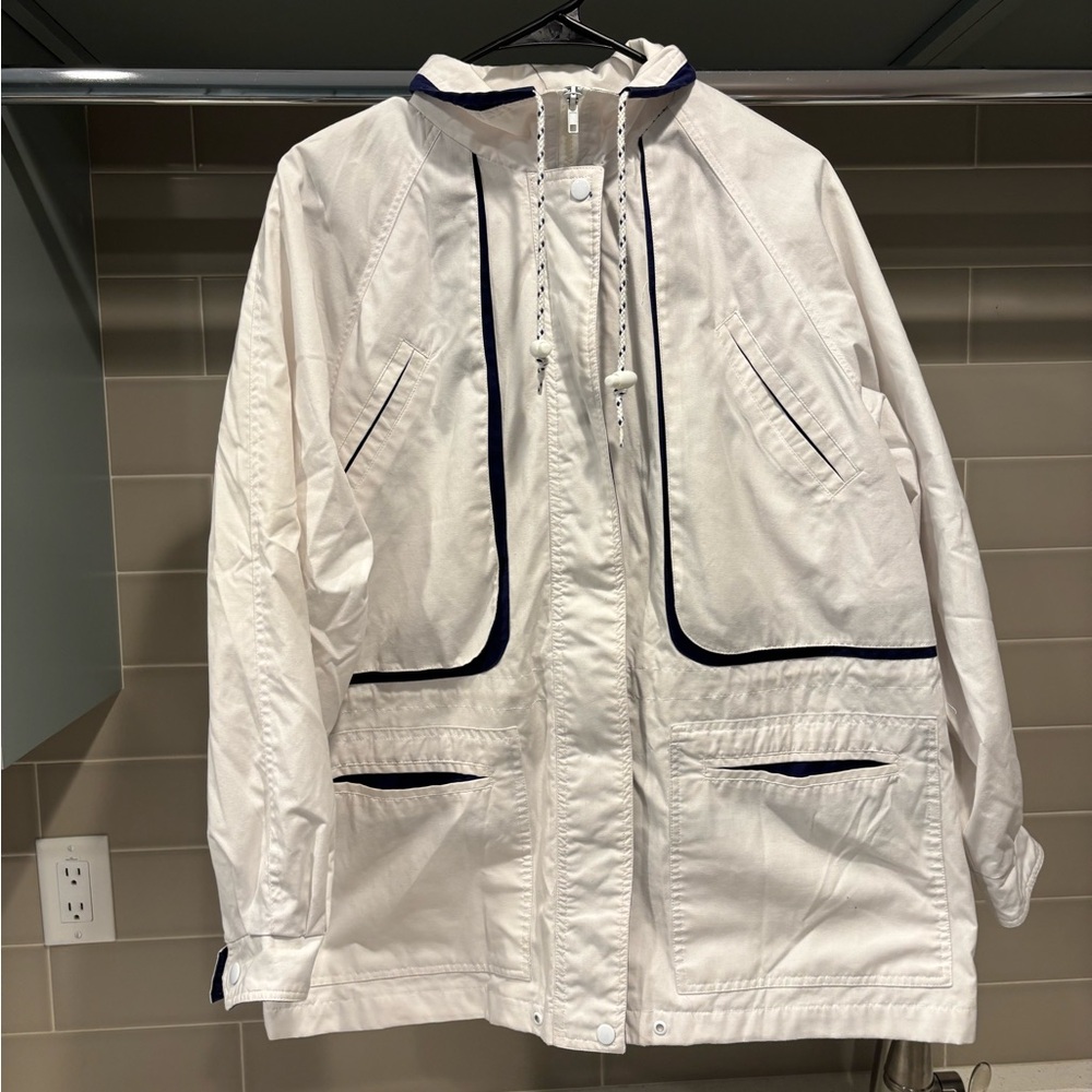 Vintage 90s Rafael White Fullzip Overcoat Jacket Windbreaker Size M